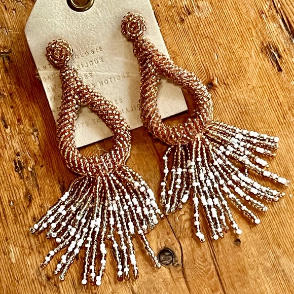 Anthropologie Jewelry - NWT Anthropologie Deepa Beaded Tassel Hoop Chandeliers